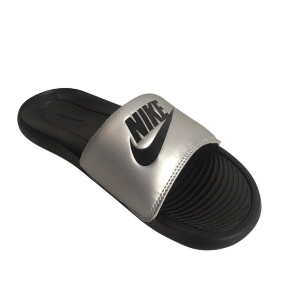 Nike Slide Sandals Womens Size 9 Black Silver CN9677-006 Comfort Slip On Logo - Picture 4 of 11